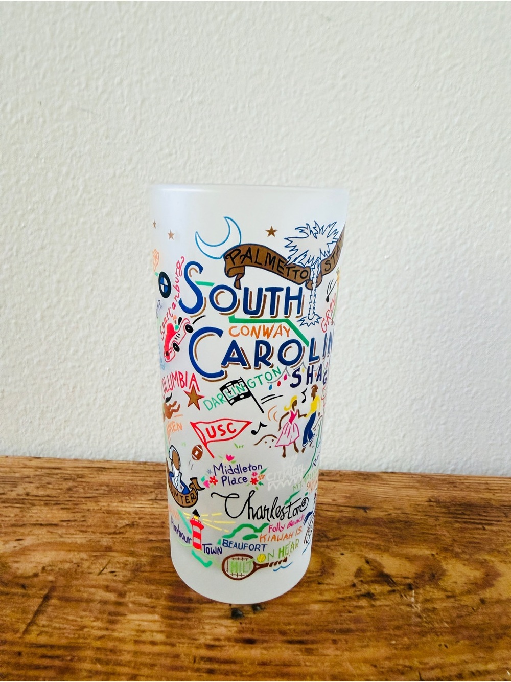 South Carolina Catstudio Art Drinking Glass - State Landmarks